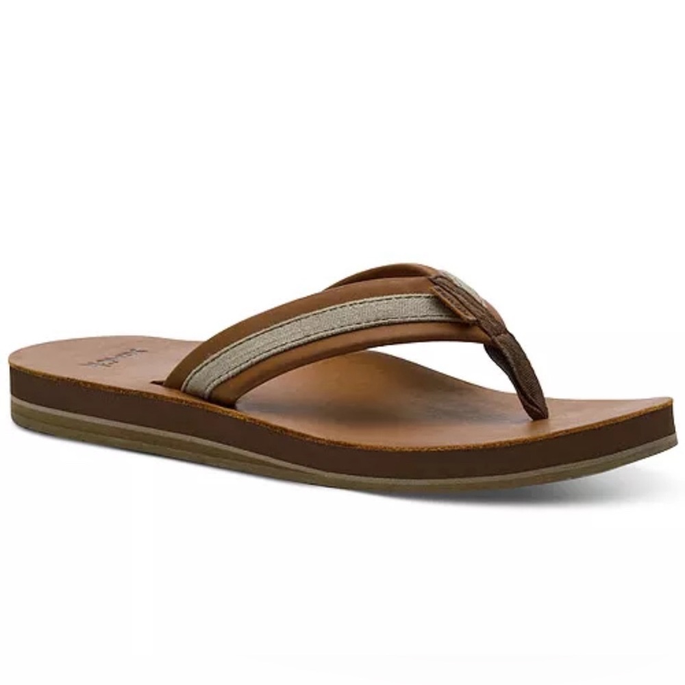 MENS SANUK LX LEATHER FLIP FLOPS SANDALS Size 7 Soft Top Foam Hullsome Leather